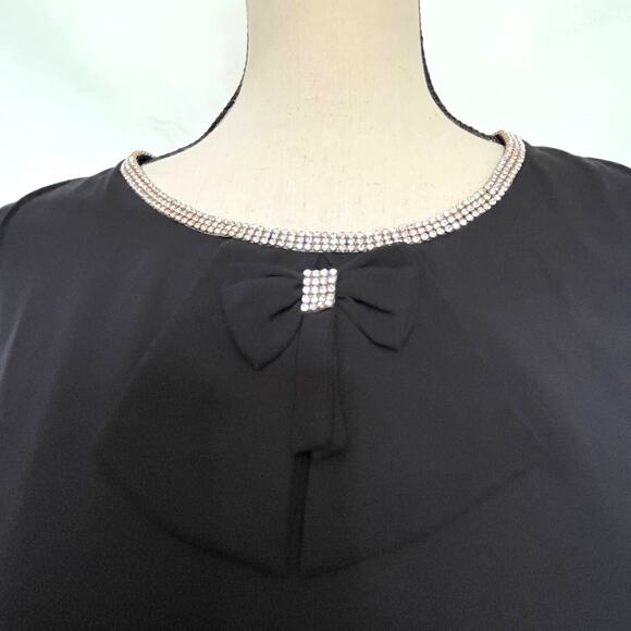 Vintage F GIRL Rhinestone Whimsigoth Womens Top 2 Black Gathered Cuff Hem Sheer - Picture 2 of 11